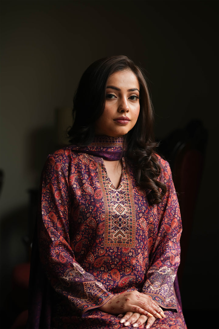 Panel Style Unstitched Suit With Reversible Dupatta