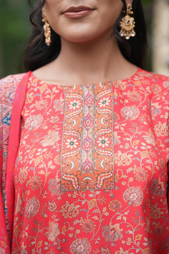 Floral Panel Style Unstitched Suit With Reversible Dupatta