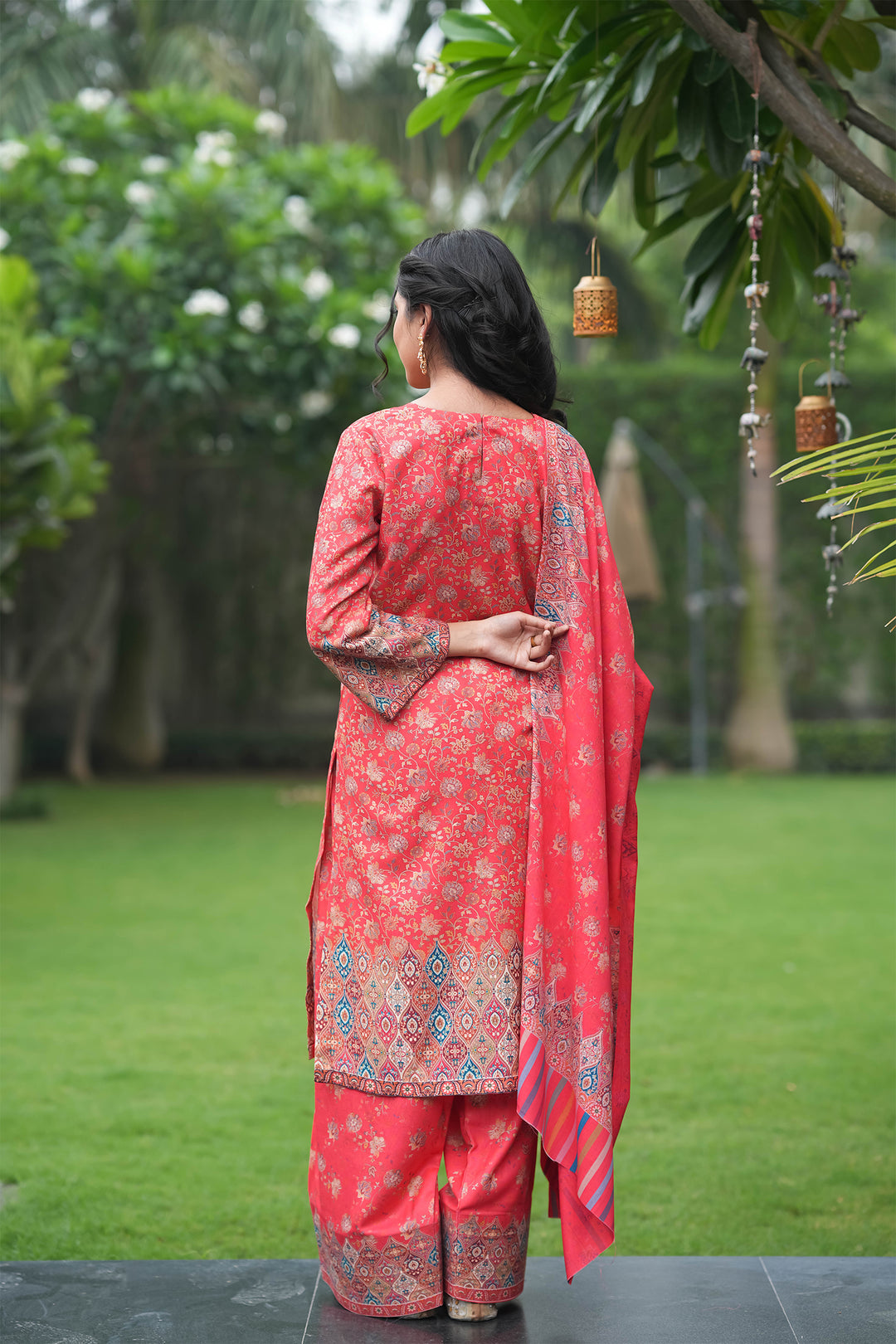 Floral Panel Style Unstitched Suit With Reversible Dupatta