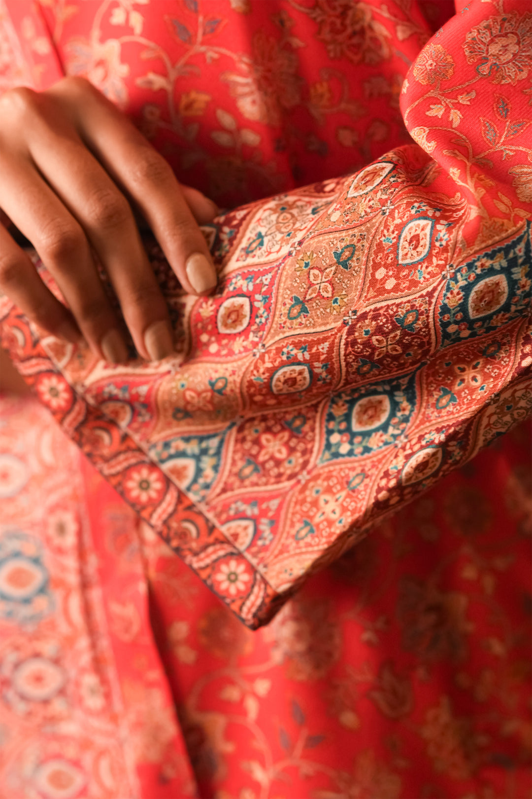 Floral Panel Style Unstitched Suit With Reversible Dupatta