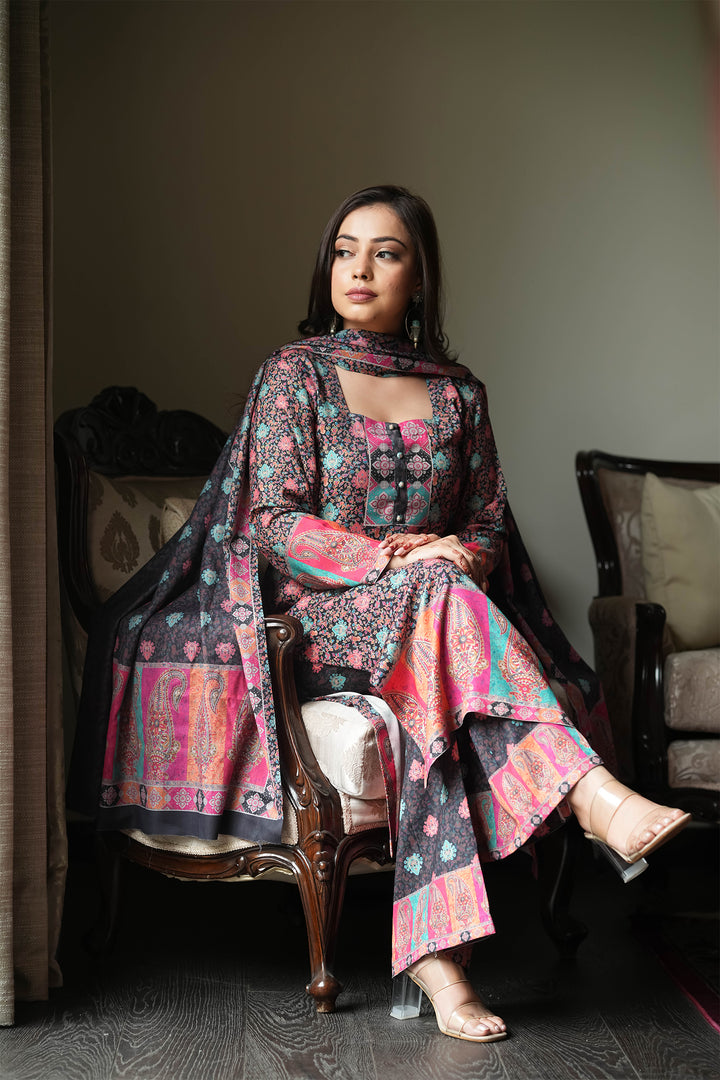 All Over Buti Style Unstitched Suit With Reversible Dupatta