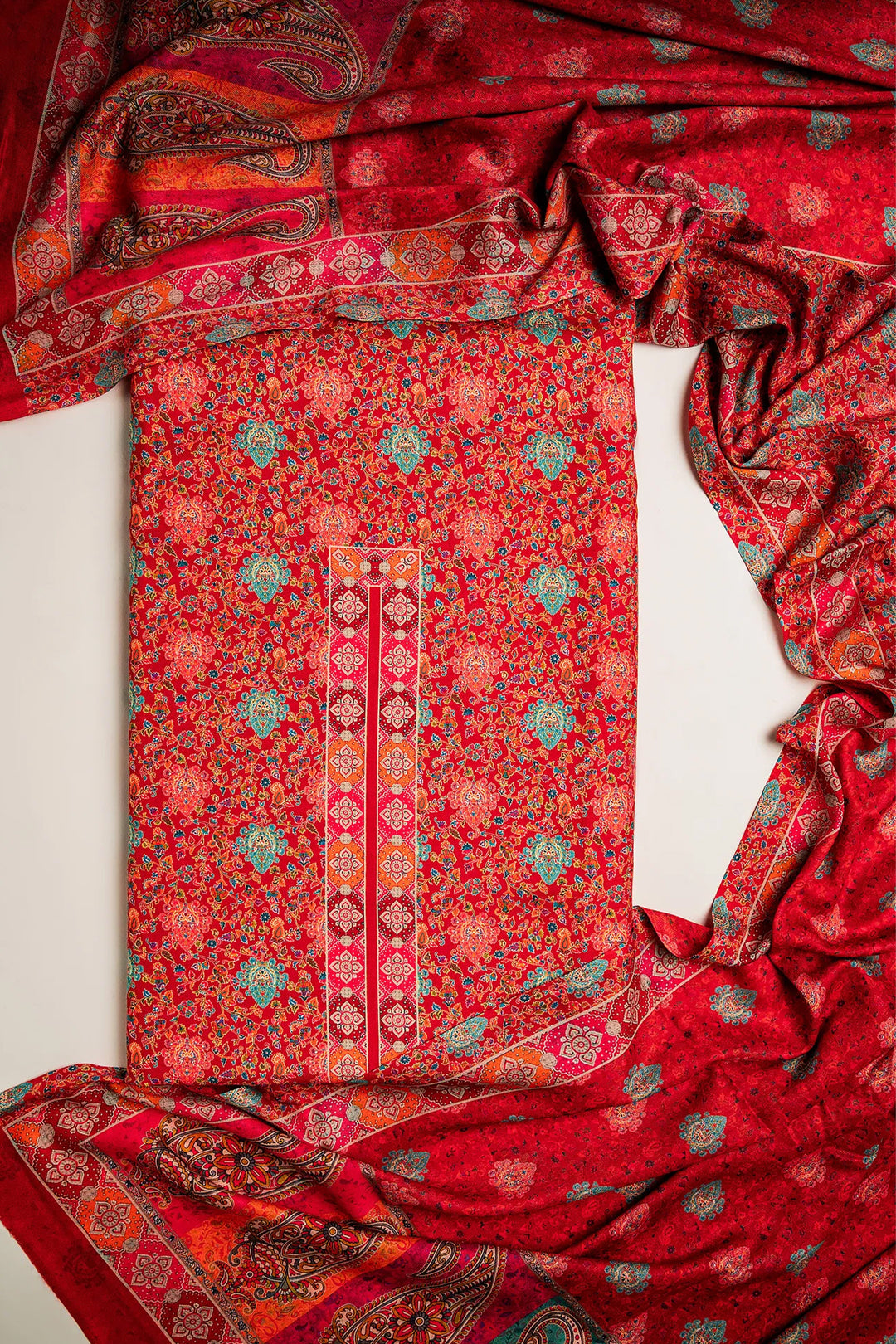 All Over Buti Style Unstitched Suit With Reversible Dupatta