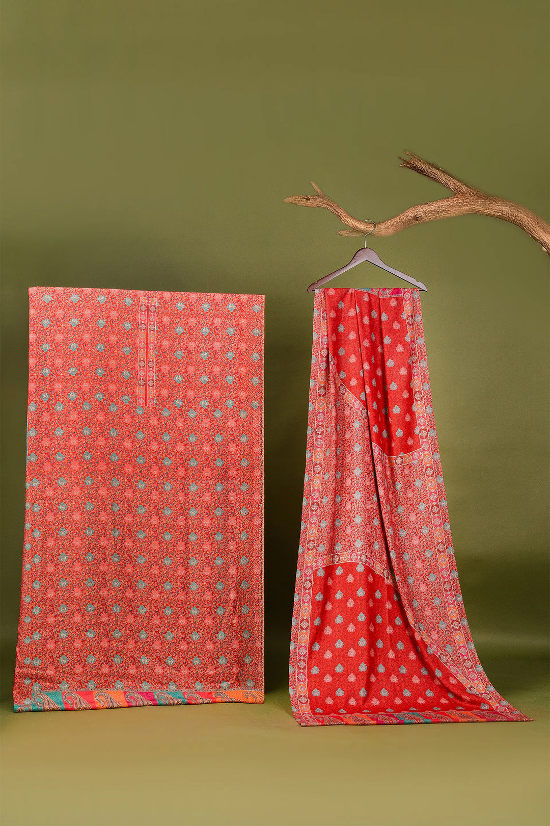 All Over Buti Style Unstitched Suit With Reversible Dupatta