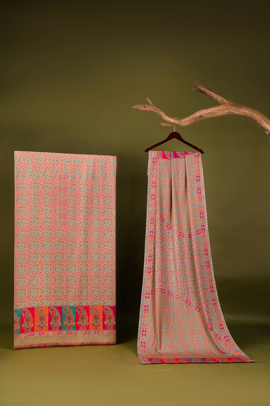 All Over Buti Style Unstitched Suit With Reversible Dupatta