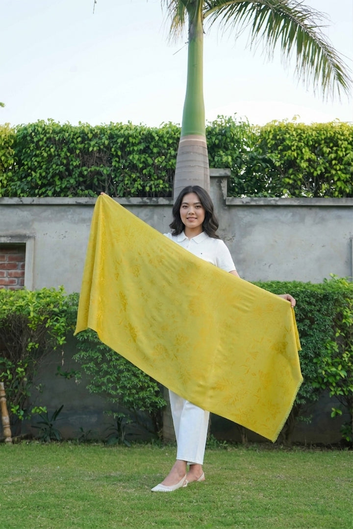 Wool Silk Reversible Stole - Floral
