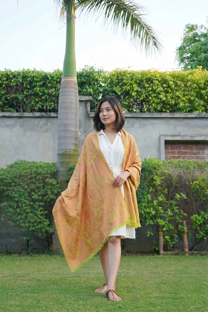 Wool Silk Reversible Stole - Floral