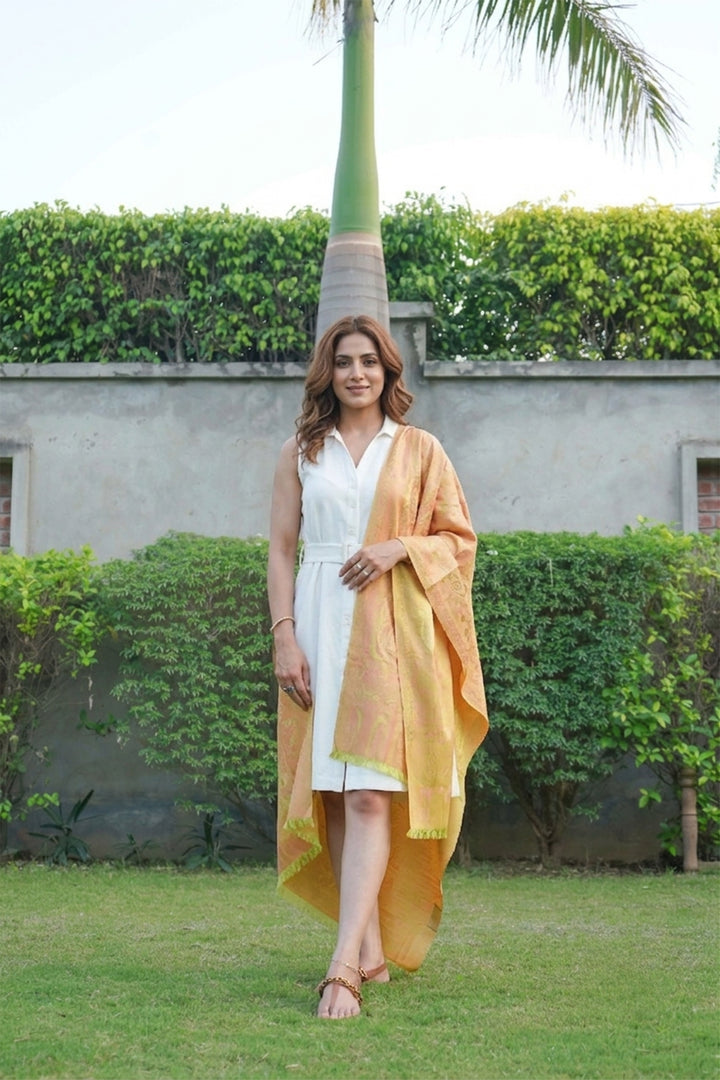 Wool Silk Reversible Stole - Floral