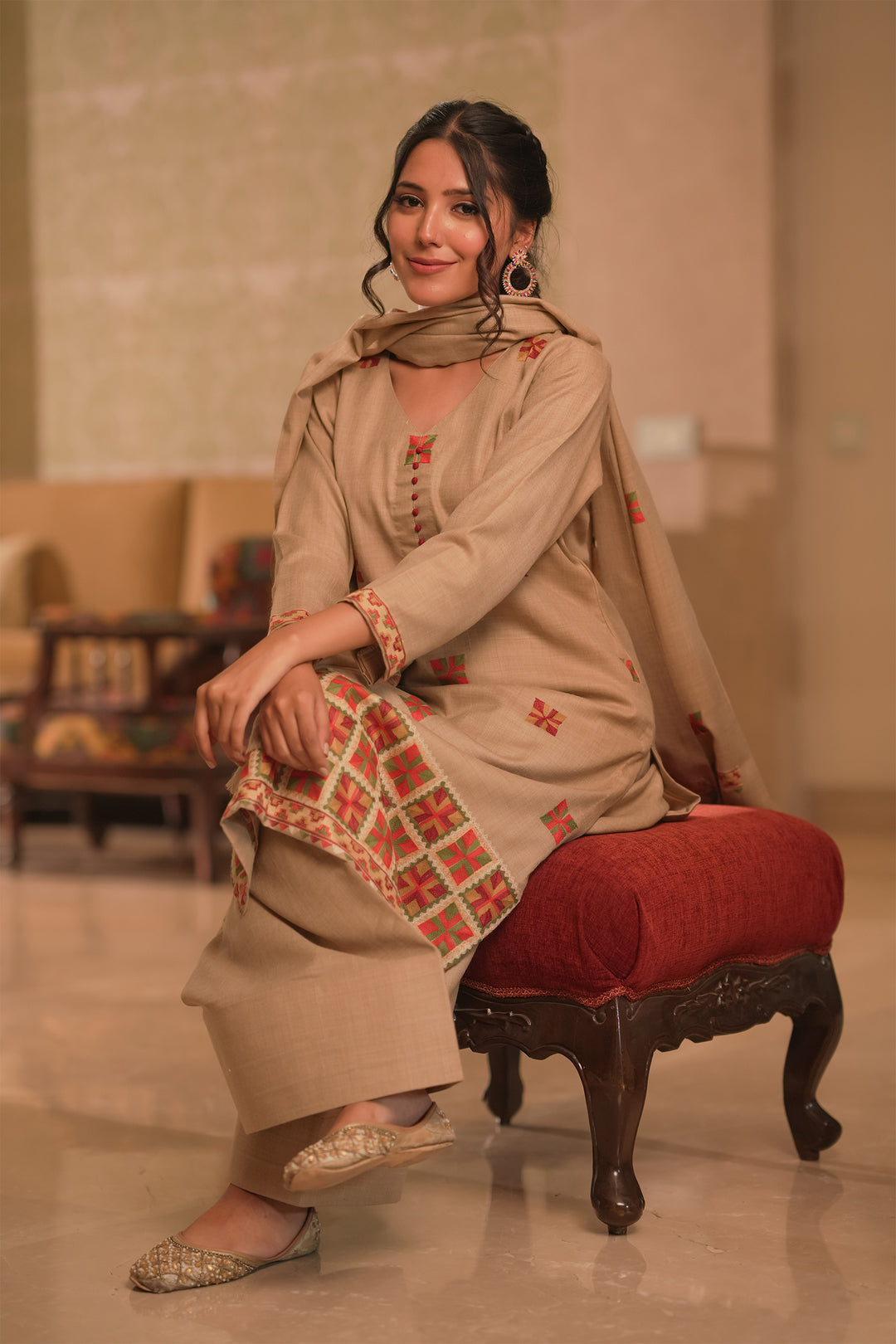 Kaira Phulkari Style Embroidered Unstitched Suit