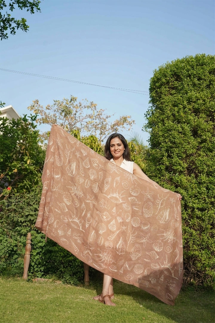 100% Cotton Seashells Print Stole