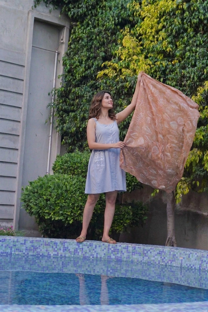 100% Cotton Seashells Print Stole