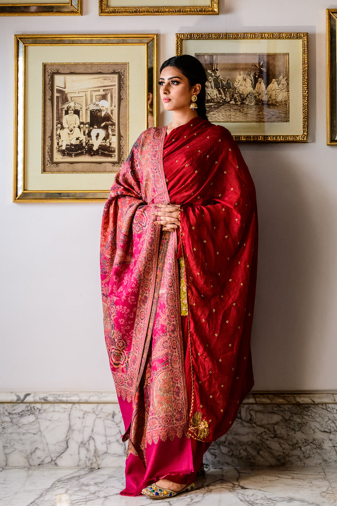 Magenta Pink Kani Women's Shawl With Paisley Design