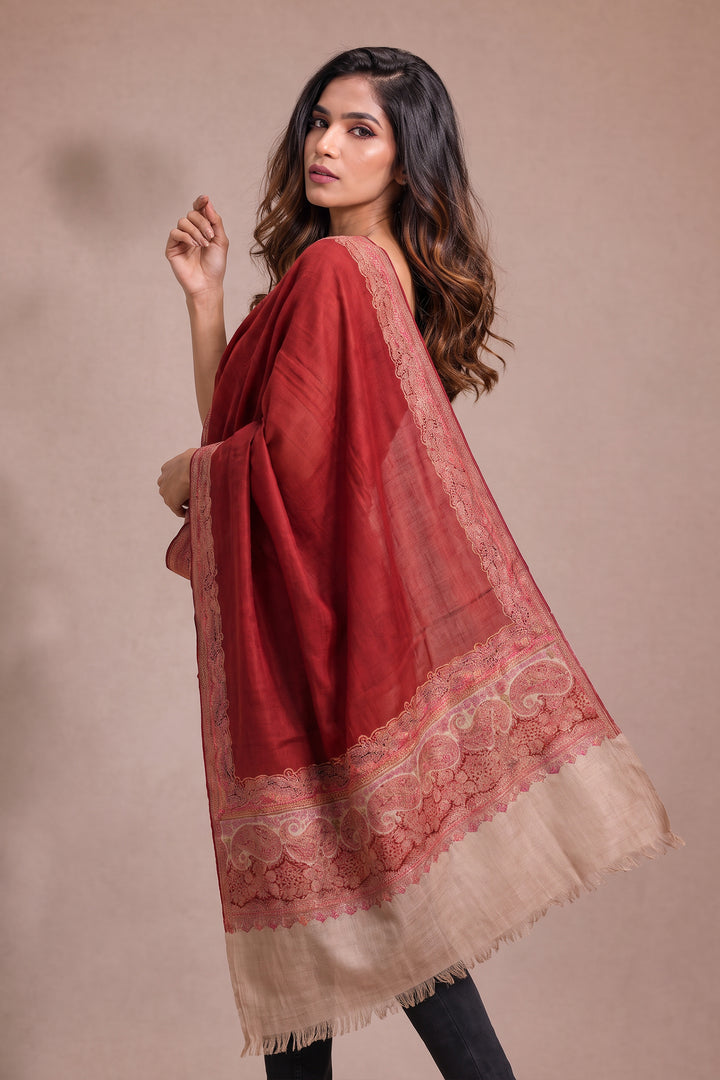 Contrast Palla Women's  Shawl With Border
