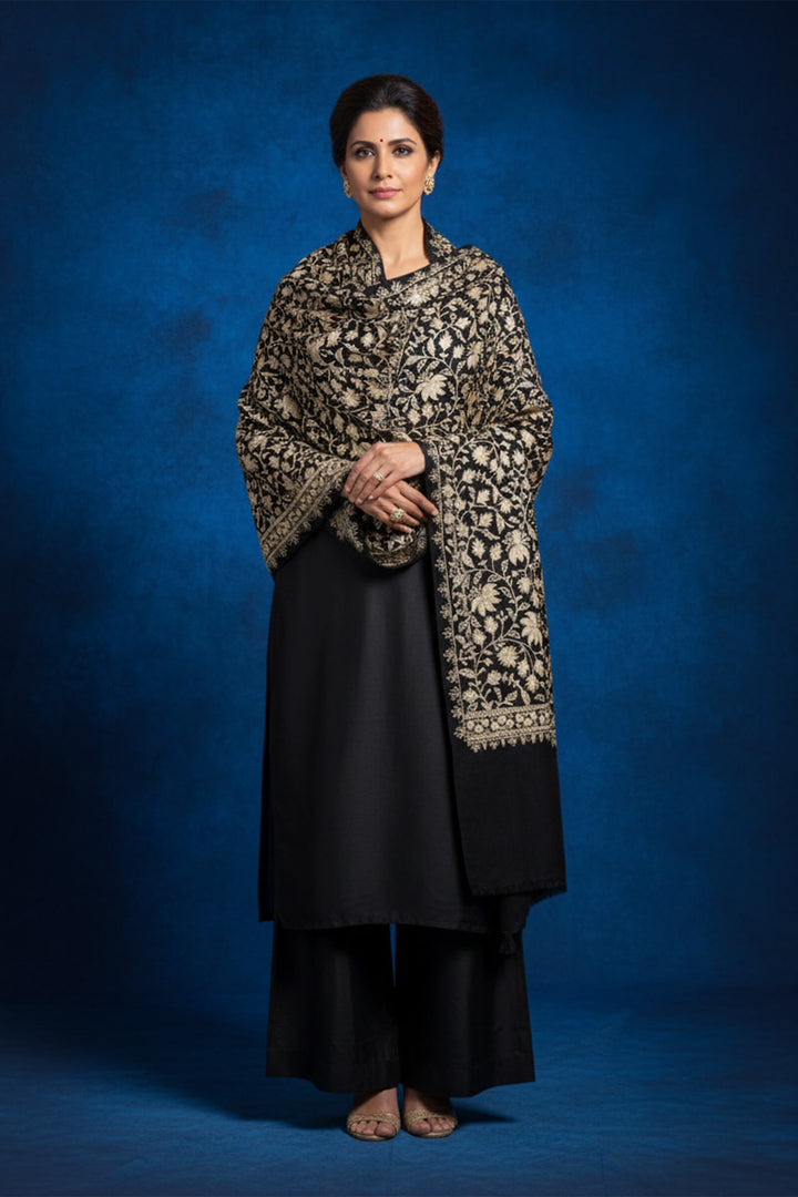 Chinar (Chain Stitch) Embroidered Jaal Stole For Women