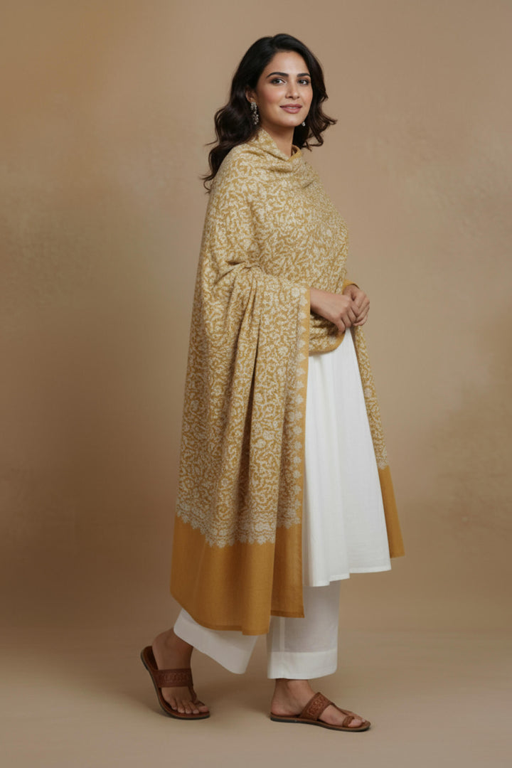 Chain Stitched Monotone Embroidered Shawl For Women