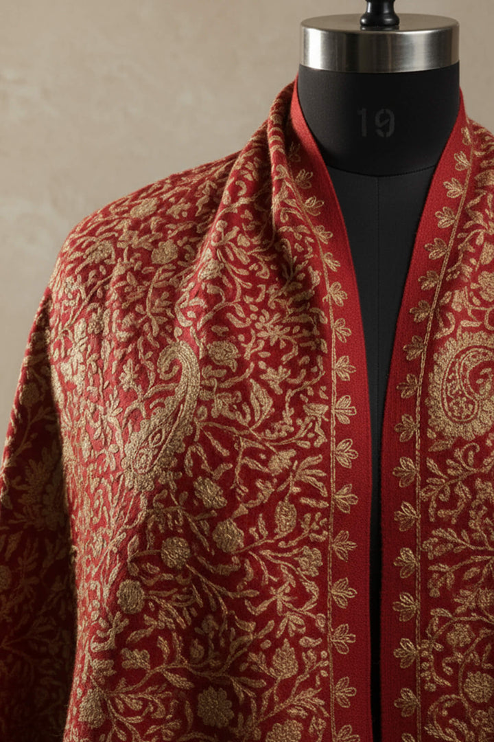 Chain Stitched Monotone Embroidered Shawl For Women