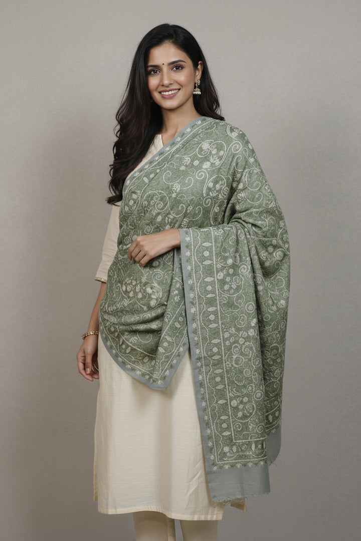 Dual-Tone Chain Stitch Embroidered Shawl For Women