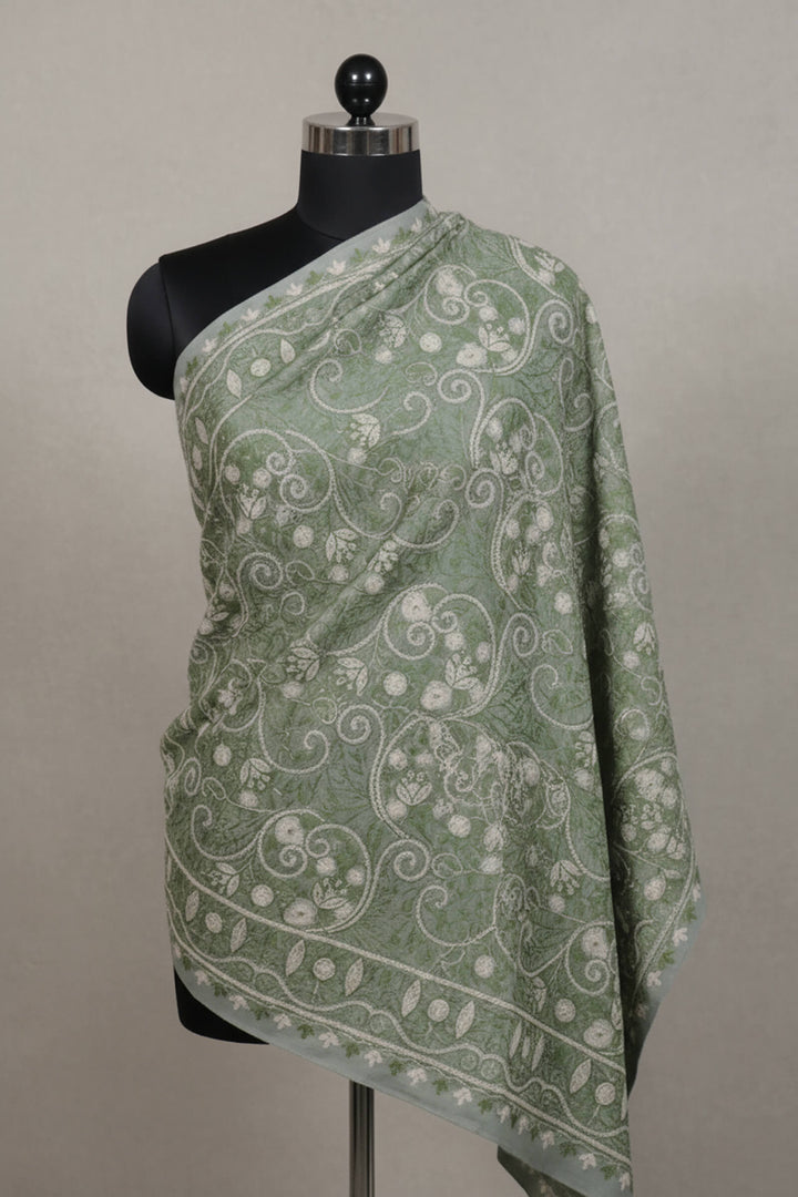 Dual-Tone Chain Stitch Embroidered Shawl For Women