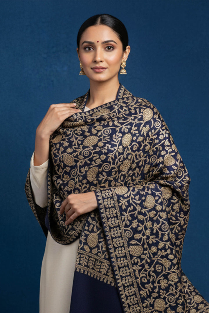 Dual Tone (Chain Stitch) Emroidered Jaal Stole For Women