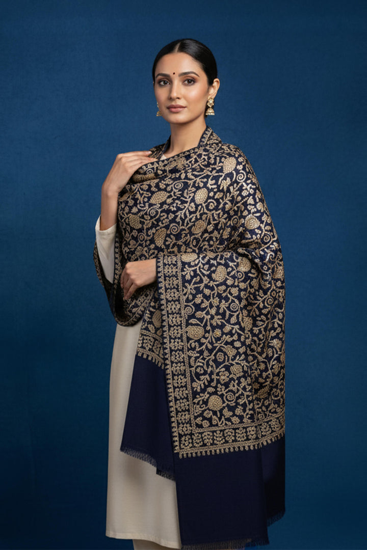 Dual Tone (Chain Stitch) Emroidered Jaal Stole For Women