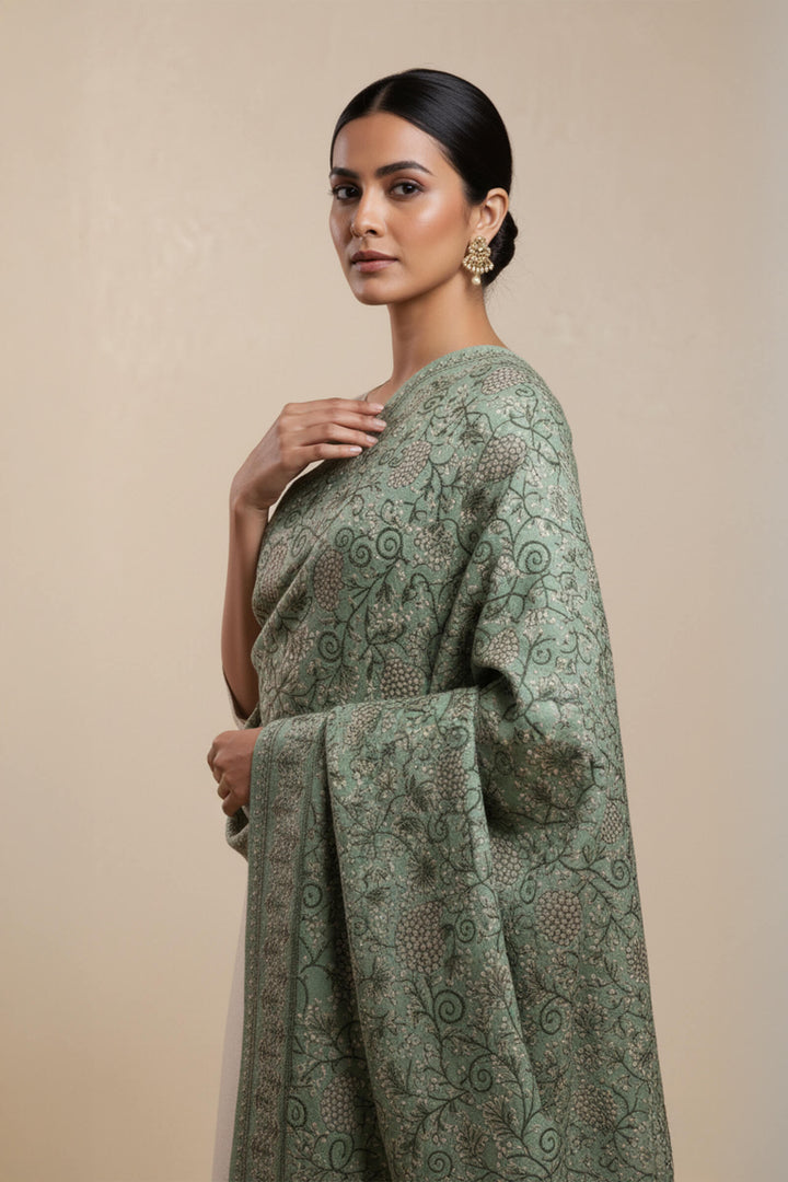 Dual Tone (Chain Stitch) Emroidered Jaal Stole For Women