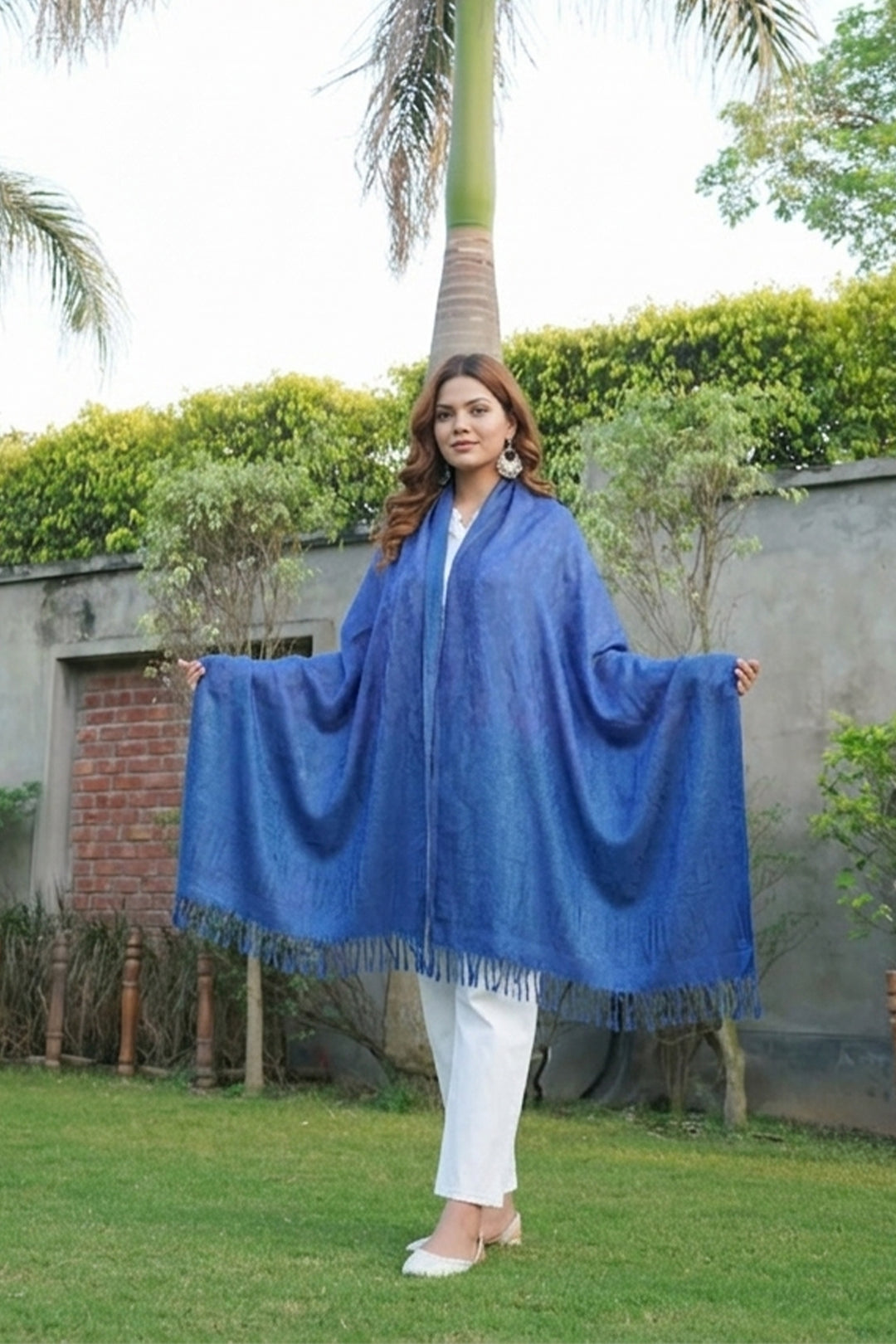 Formal Cobalt Blue Wool Silk Stole