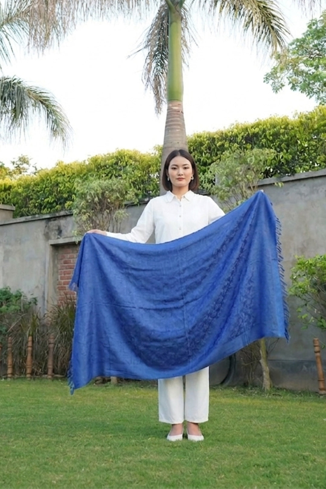 Formal Cobalt Blue Wool Silk Stole