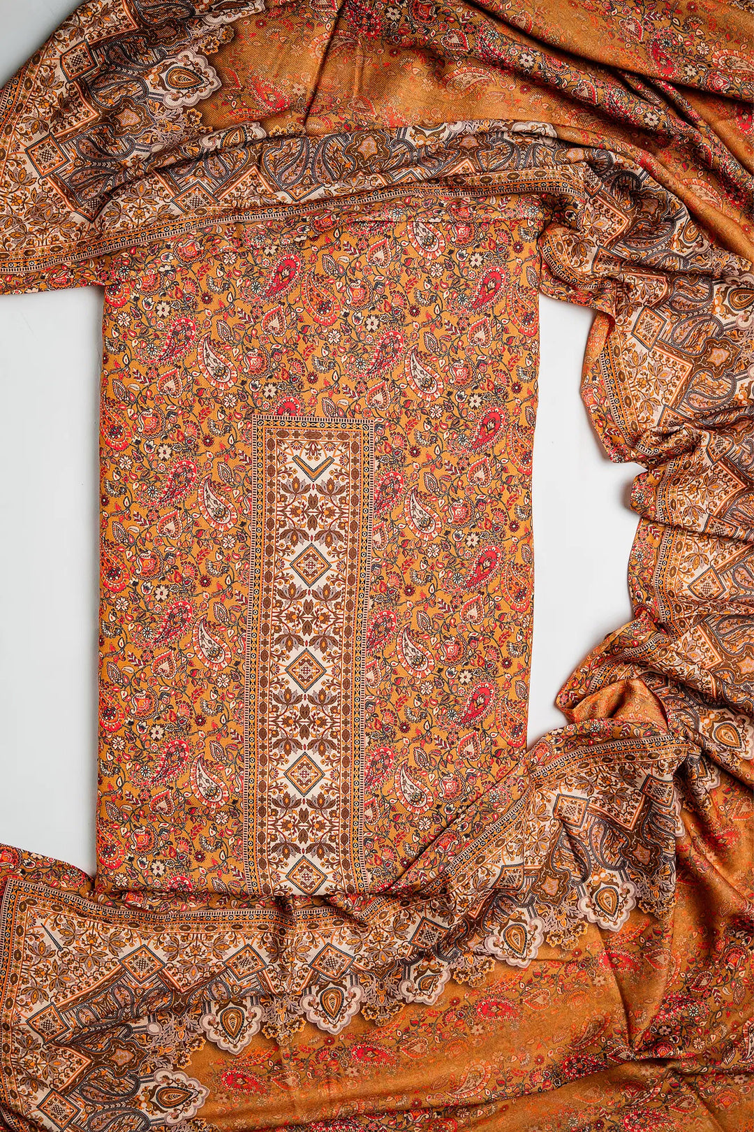 Panel Style Unstitched Suit With Reversible Dupatta