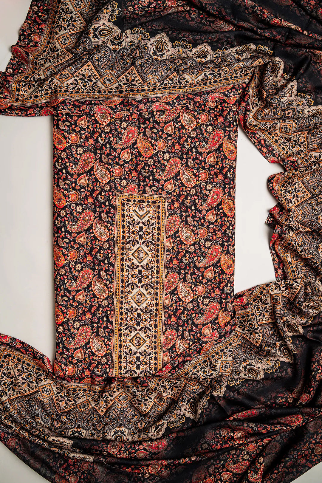 Panel Style Unstitched Suit With Reversible Dupatta