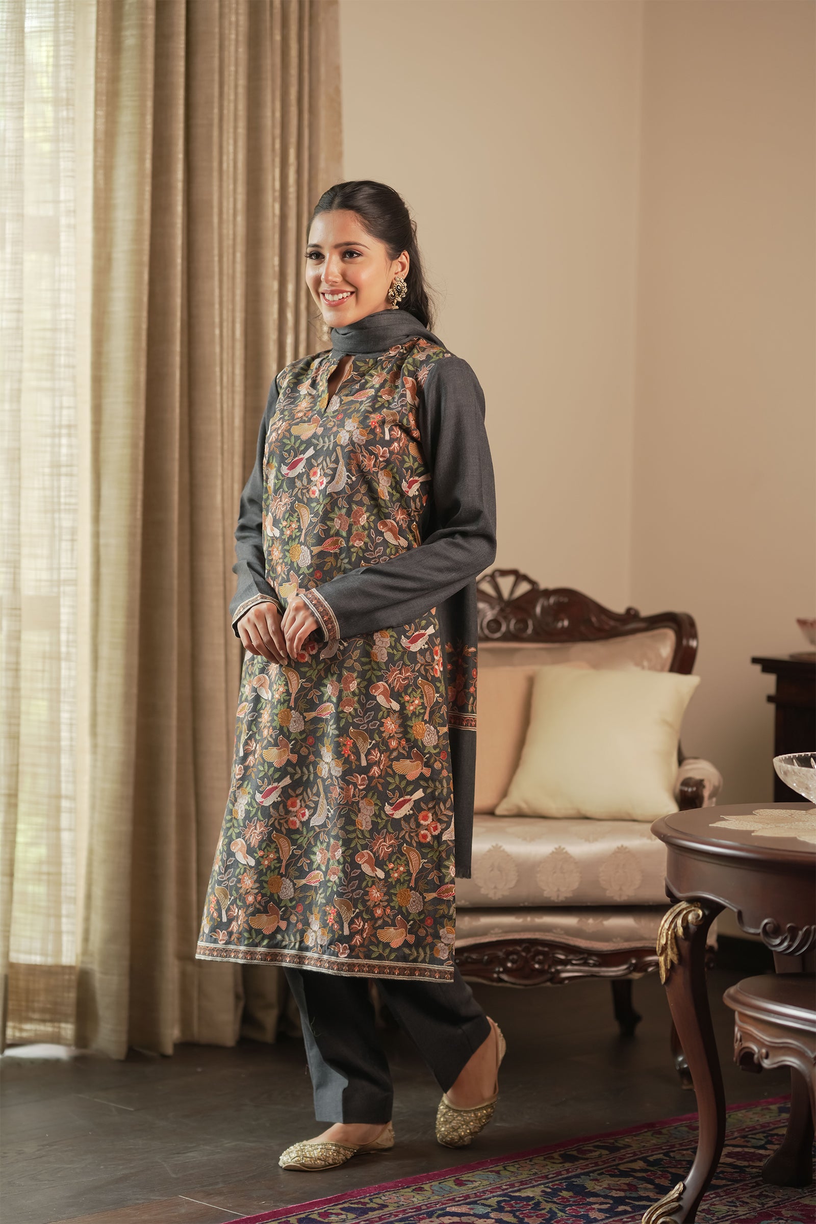 Bulbul Jaal Embroidered Unstitched Suit With Border Dupatta