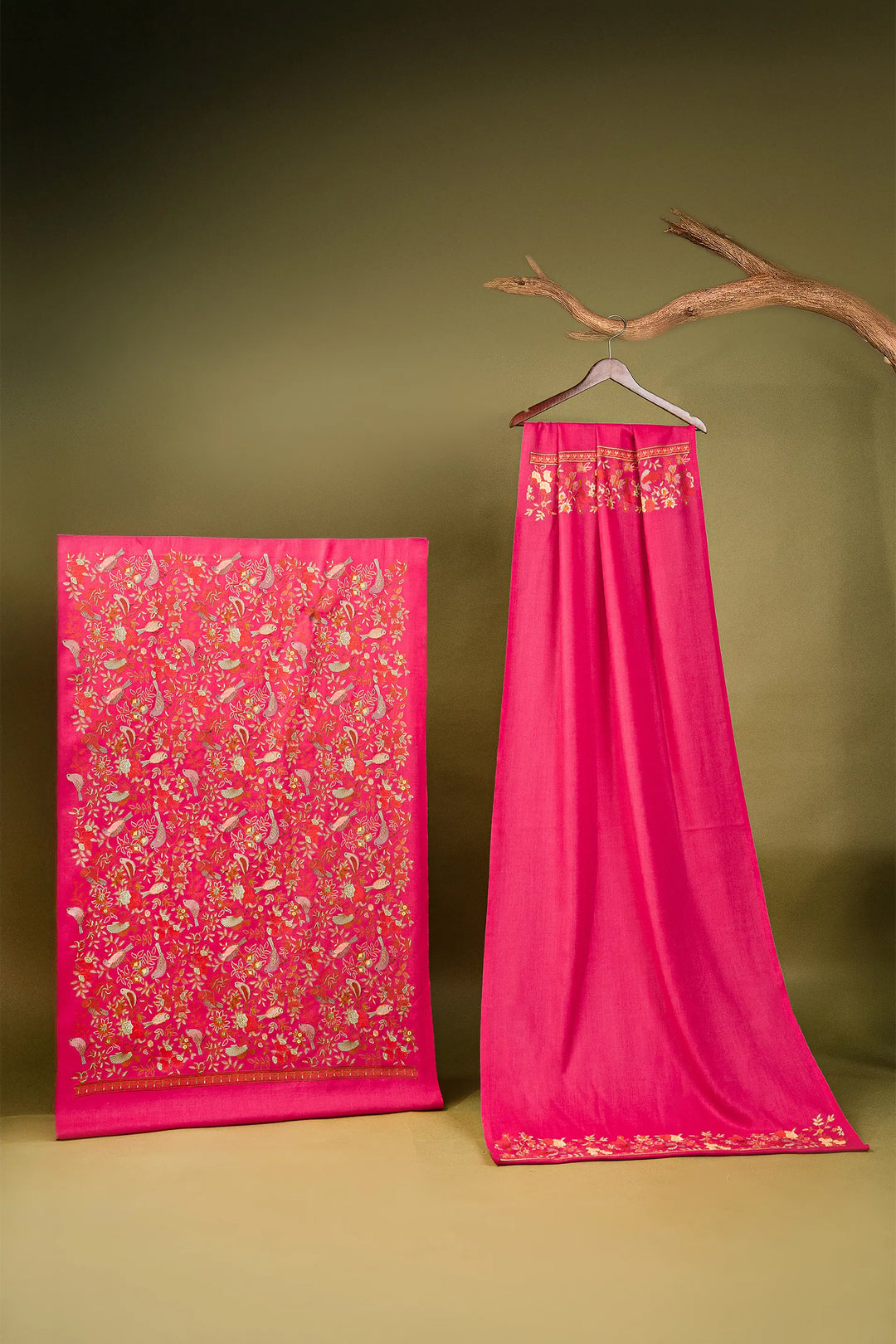 Bulbul Jaal Embroidered Unstitched Suit With Border Dupatta