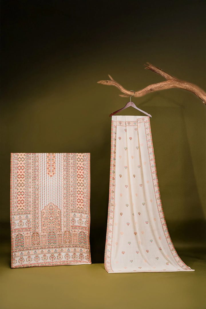 Kani Stripe Unstitched Suit With Border Dupatta