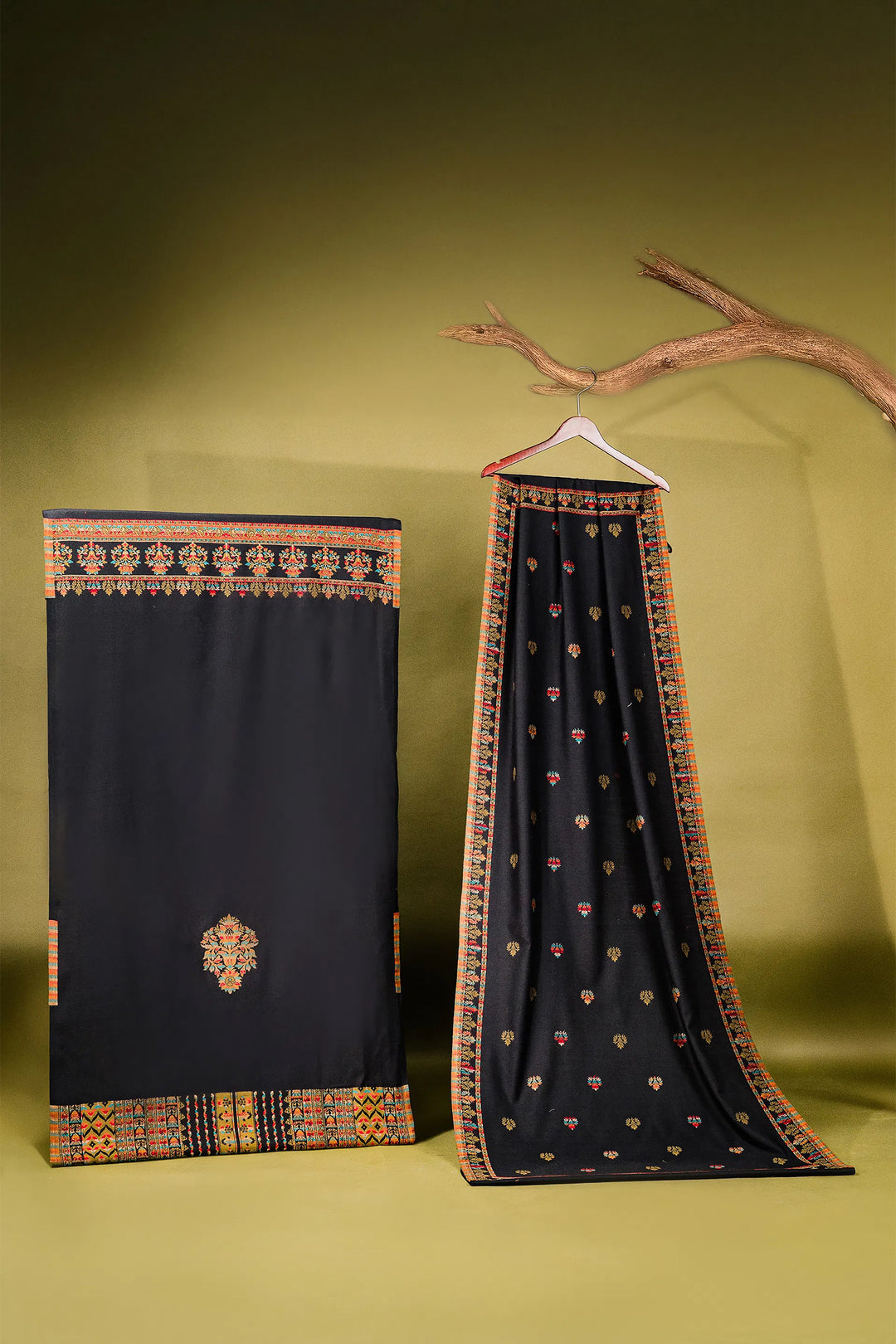 Kani Stripe Unstitched Suit With Border Dupatta