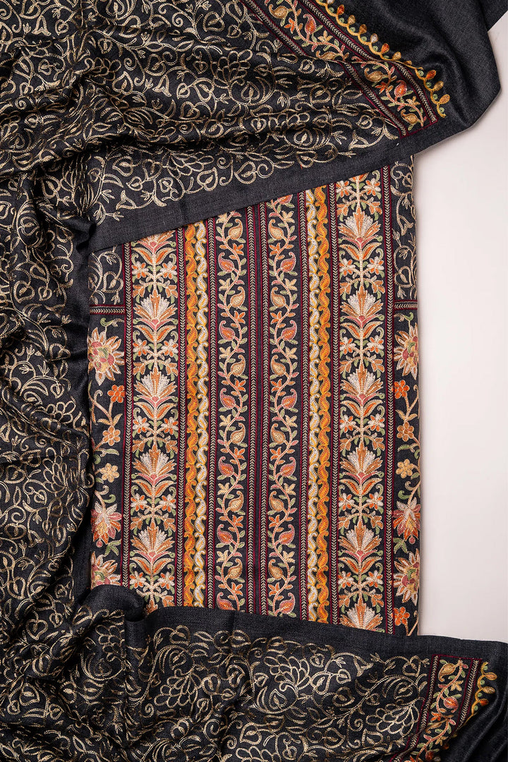 Firdaus Panel Embroidered Unstitched Suit With Zari Jaal Dupatta