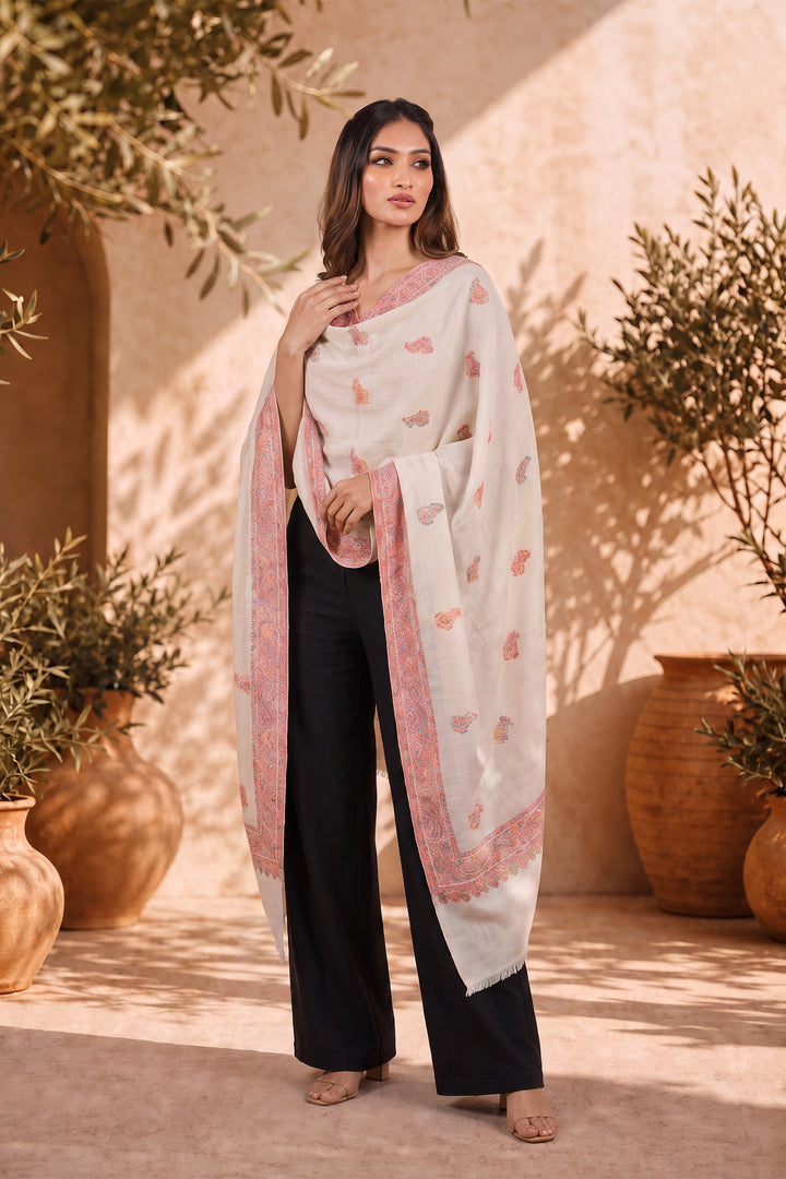 White Woven Kani Women's Shawl