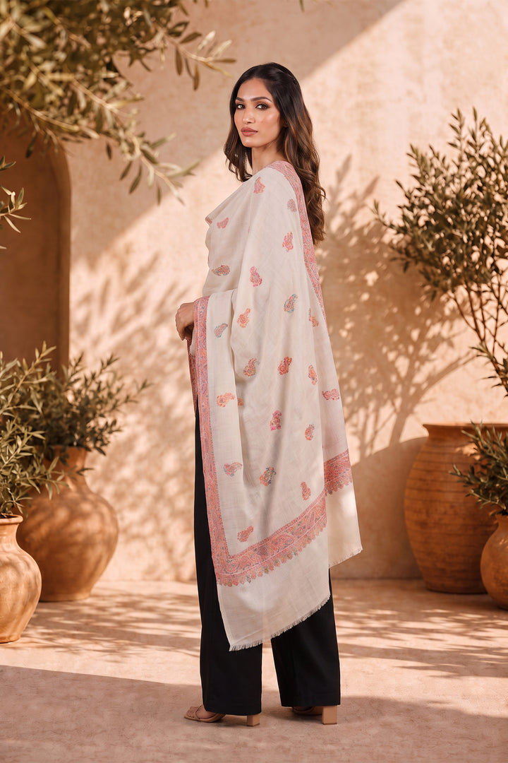 White Woven Kani Women's Shawl