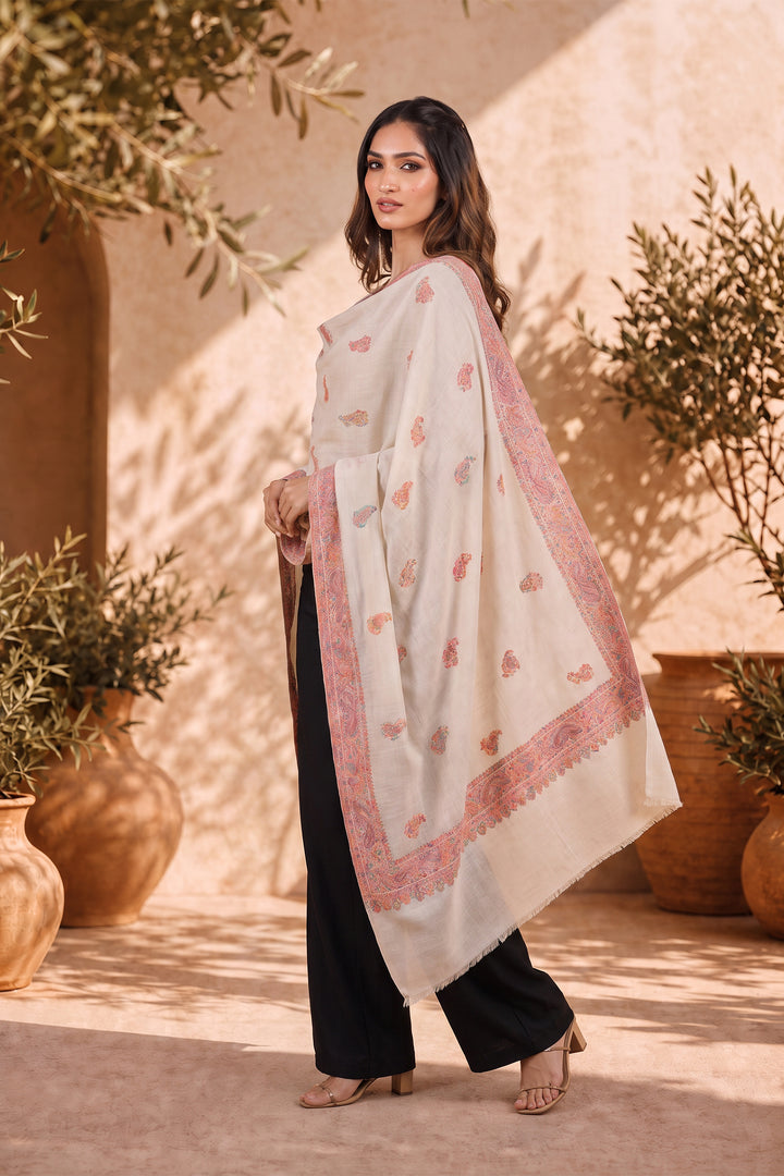 White Woven Kani Women's Shawl
