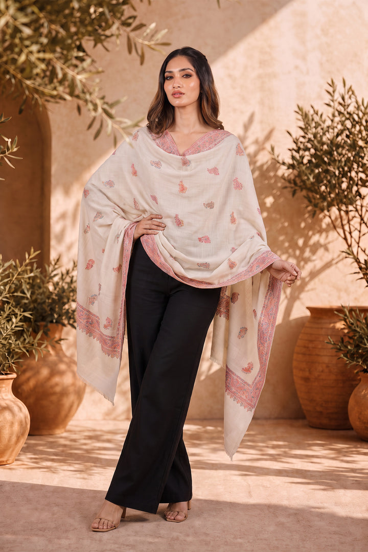 White Woven Kani Women's Shawl