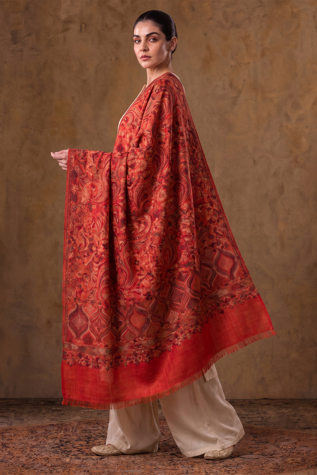 Red Merino Wool Women's Kani Shawl