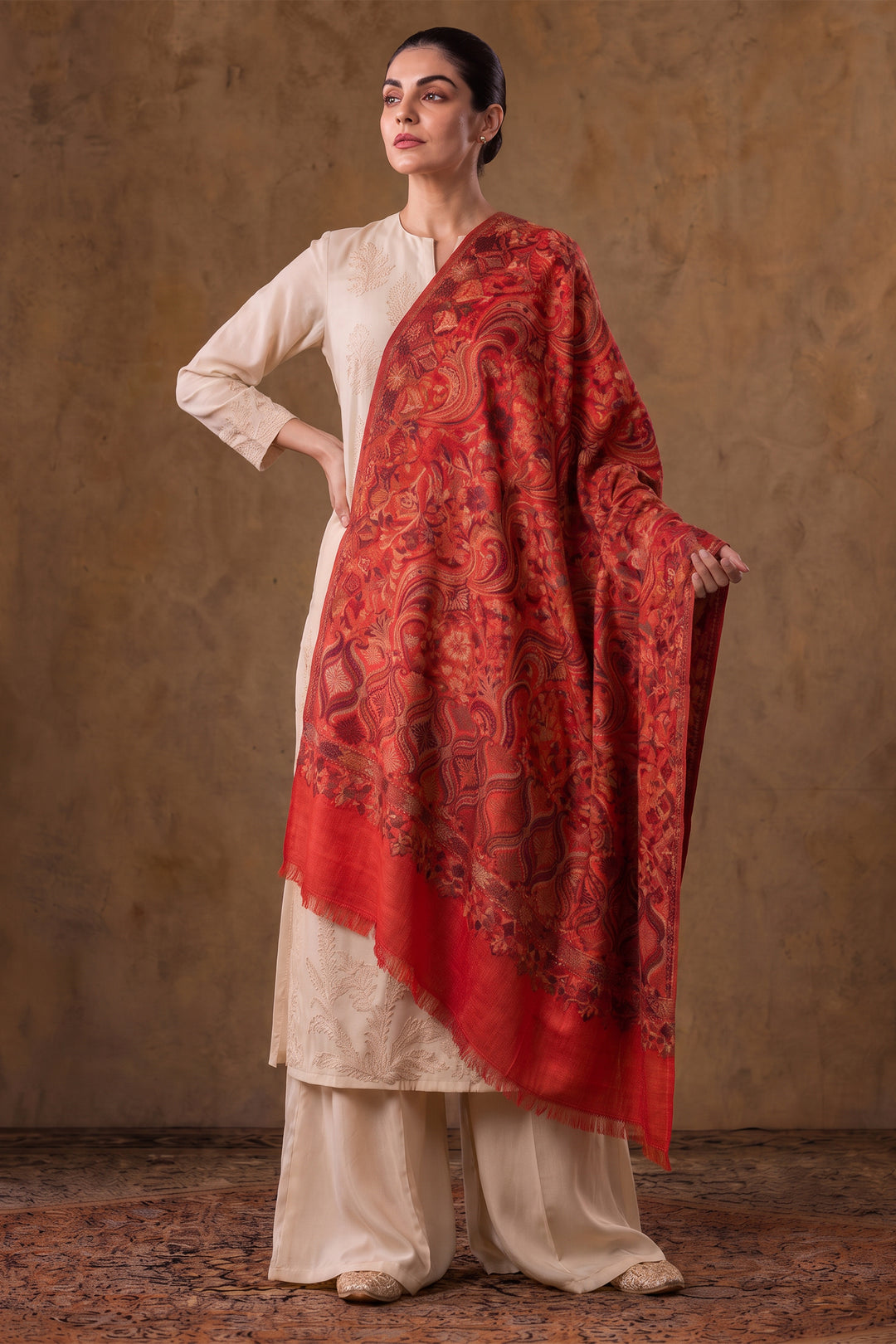 Red Merino Wool Women's Kani Shawl