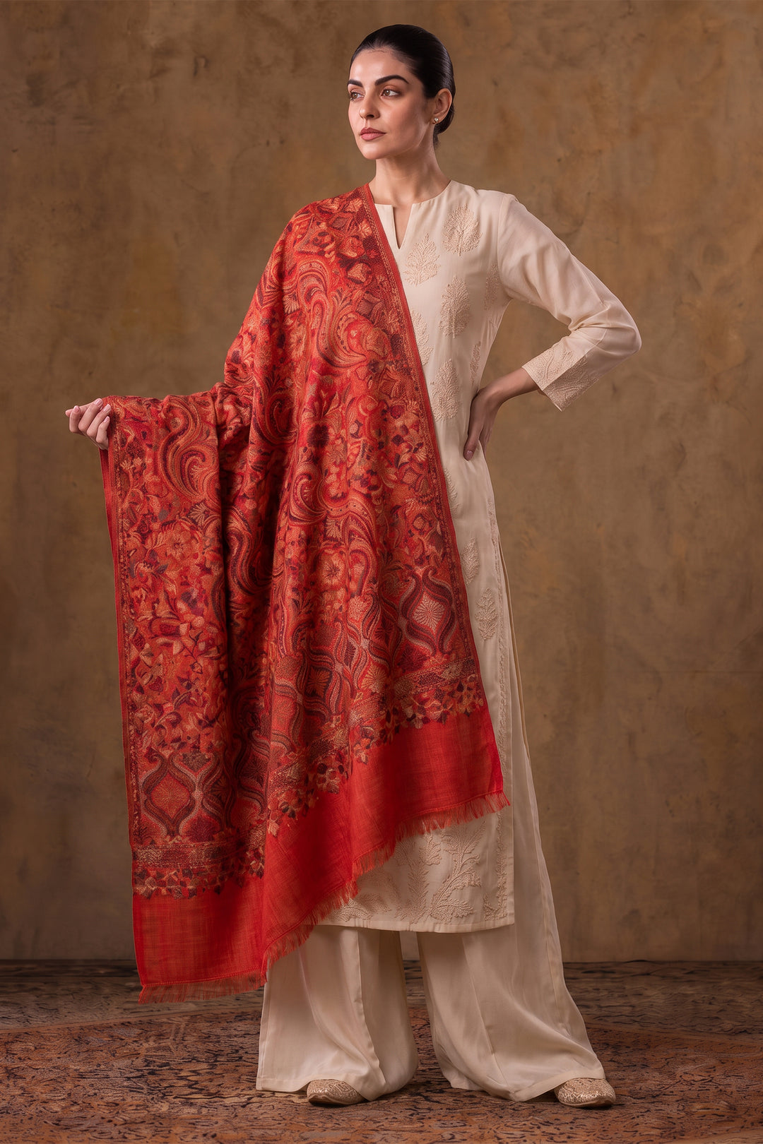 Red Merino Wool Women's Kani Shawl