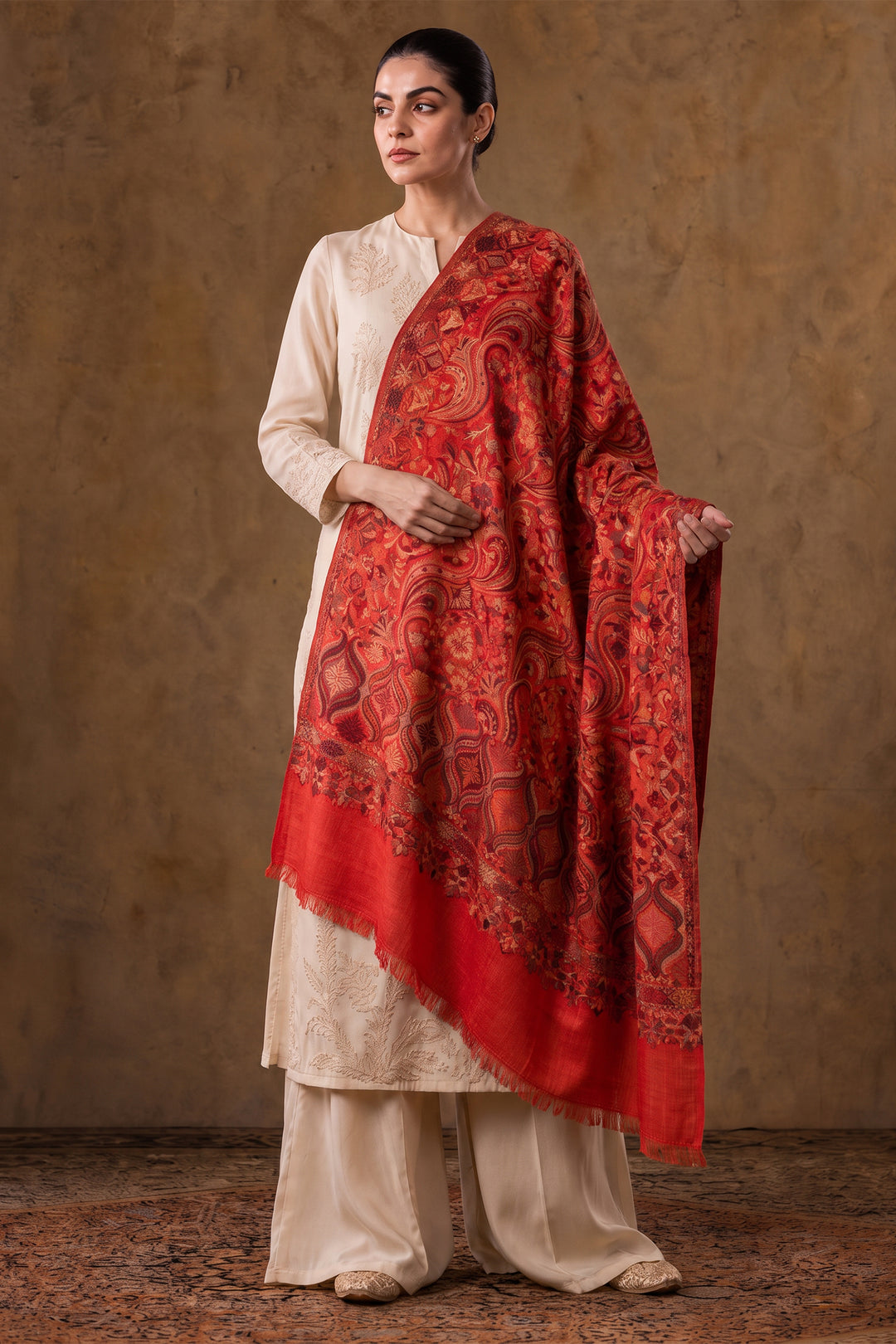 Red Merino Wool Women's Kani Shawl
