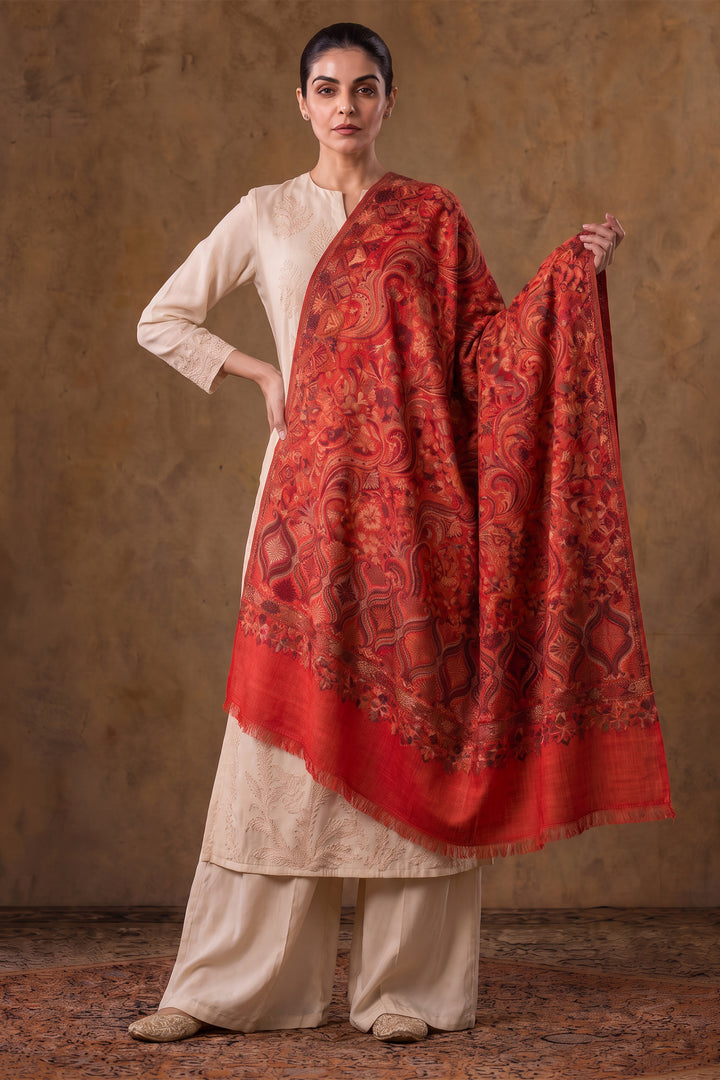 Red Merino Wool Women's Kani Shawl