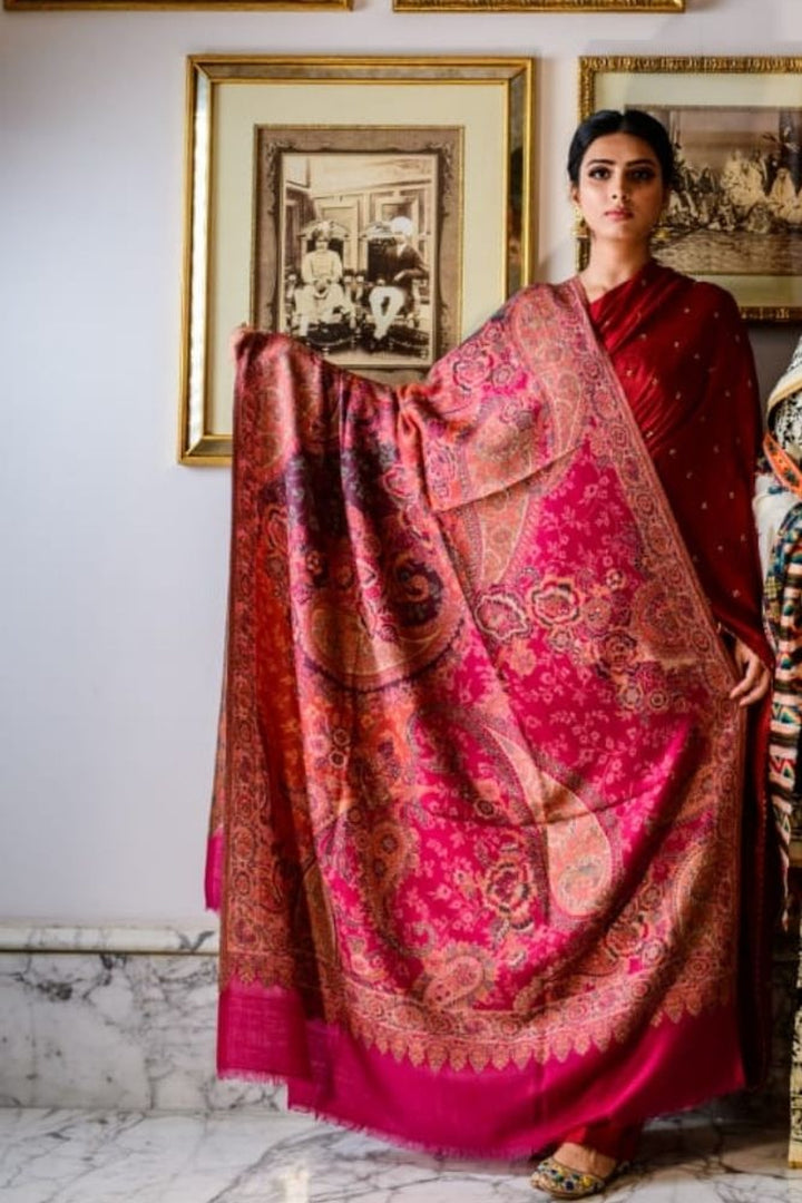Magenta Pink Kani Women's Shawl With Paisley Design