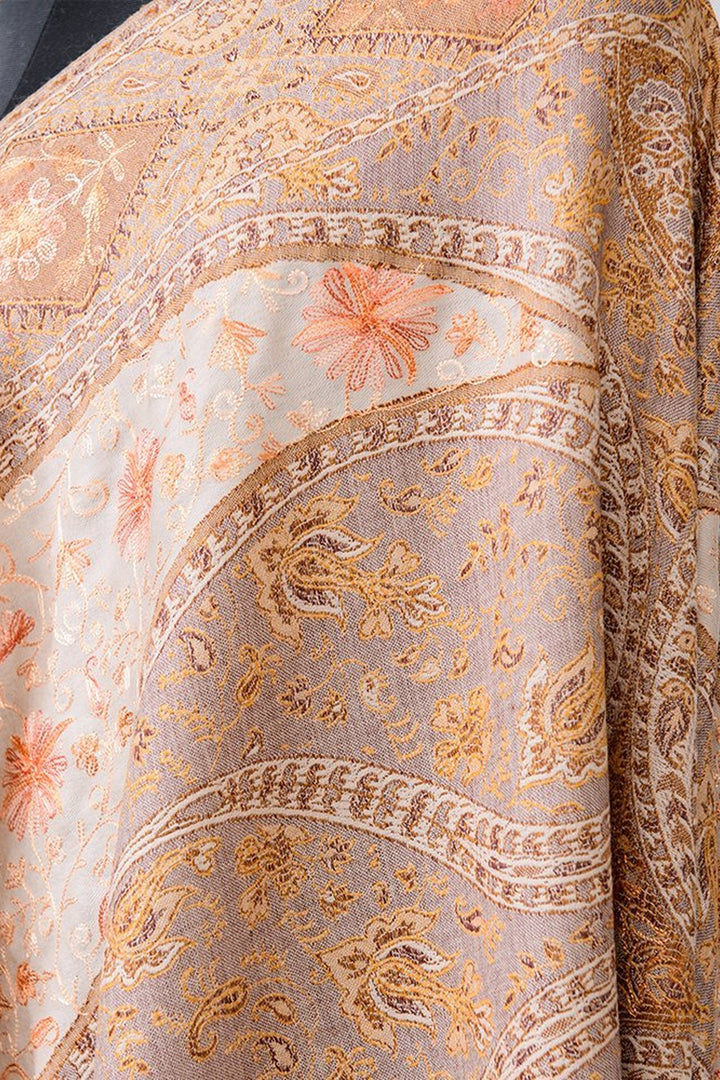 Fawn Chain Stitch Embroidery Jamawar Shawl