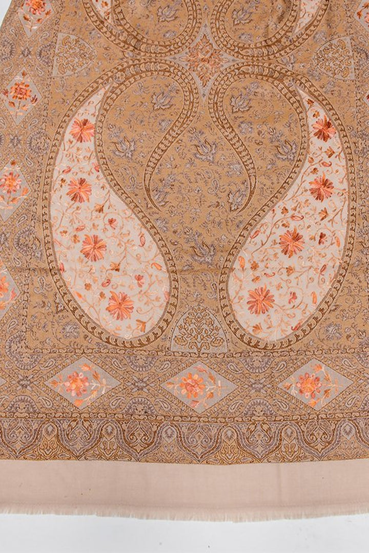 Fawn Chain Stitch Embroidery Jamawar Shawl
