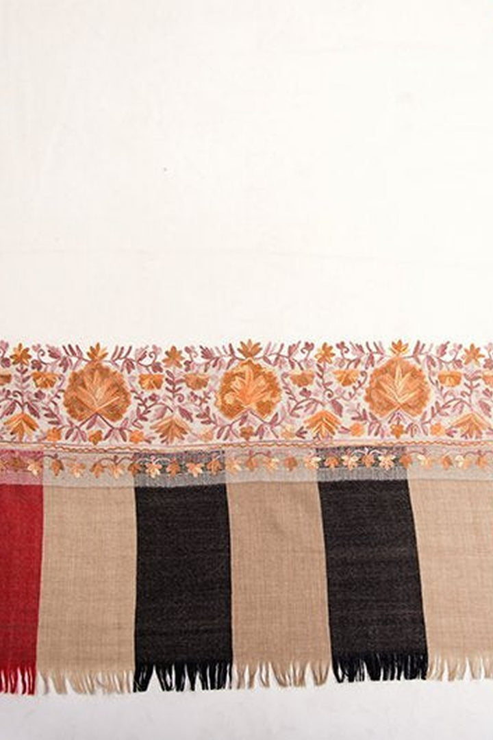 White Chain Stitch Embroidery On Merino Wool Shawl Woven On Handloom