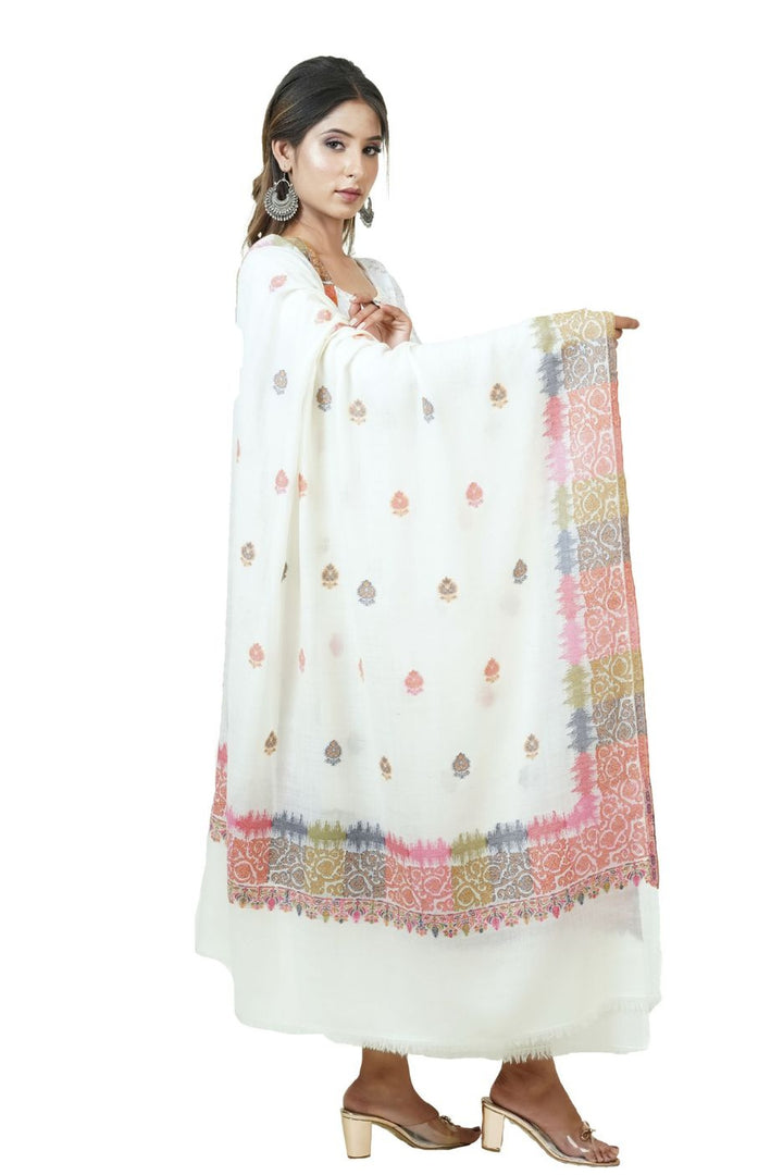 White Ikat Pattern Woven Women's Shawl