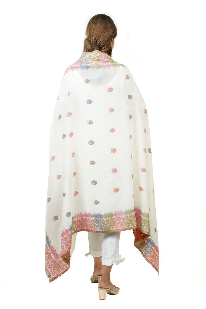 White Ikat Pattern Woven Women's Shawl