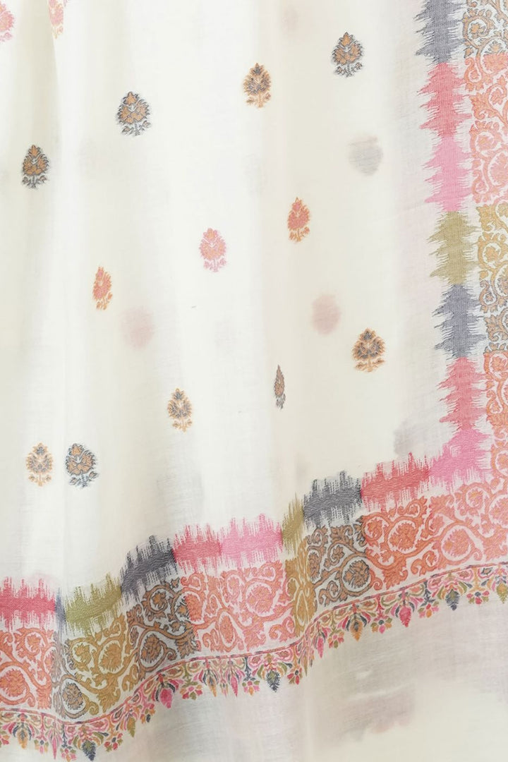 White Ikat Pattern Woven Women's Shawl