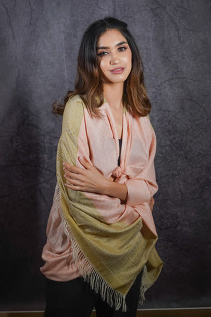 Silk Wool Jacquard Shawl With Elegant Palla